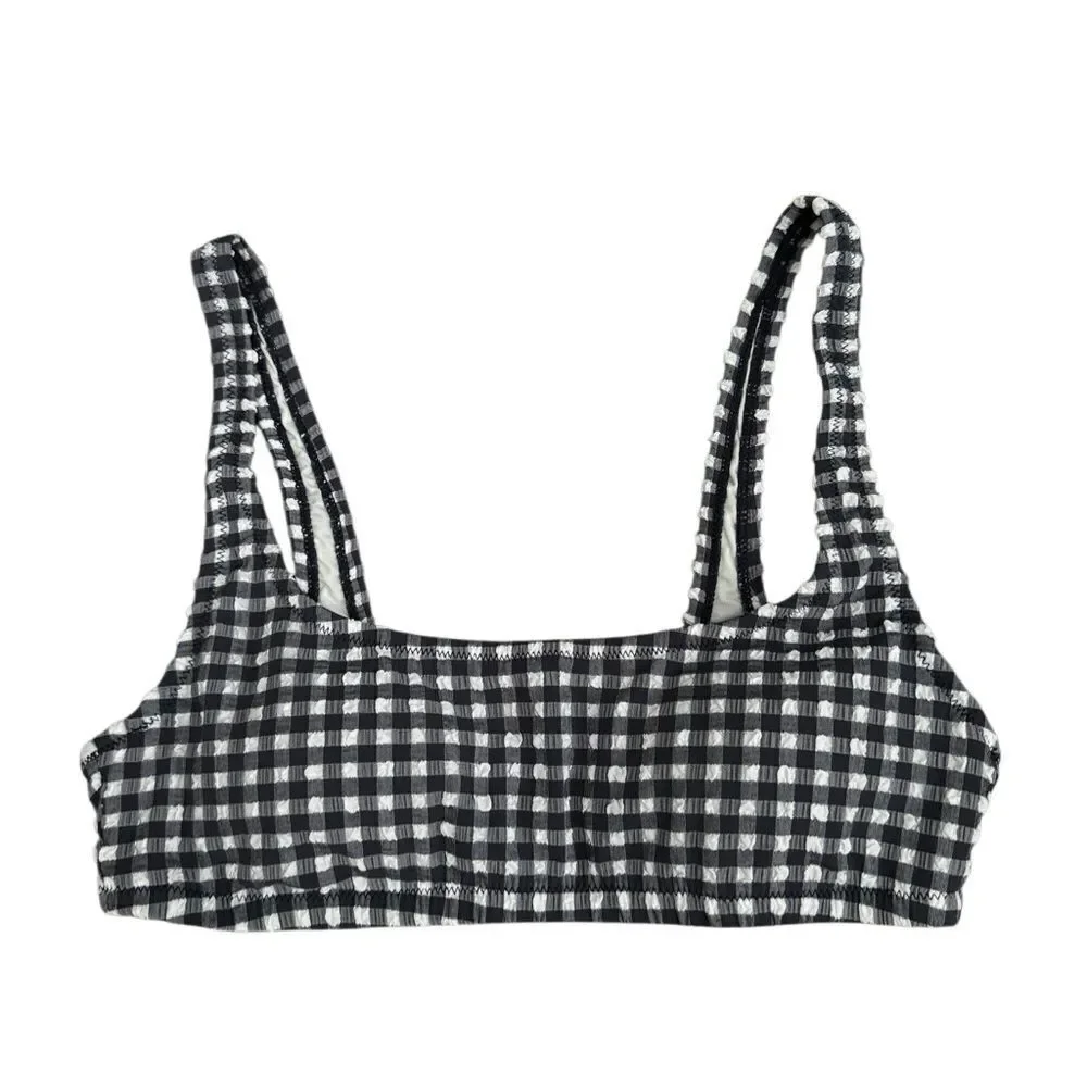 J. Crew Women's Navy Blue Gingham Square Neck Bikini Top Size Small
